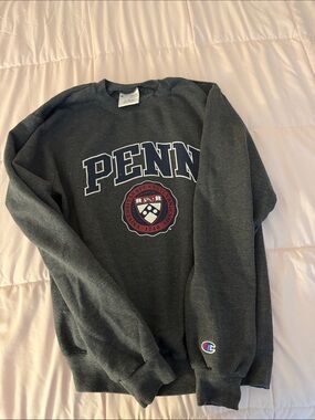 Champion Charcoal Gray Penn Crewneck Sweatshirt with Navy and Maroon Crest